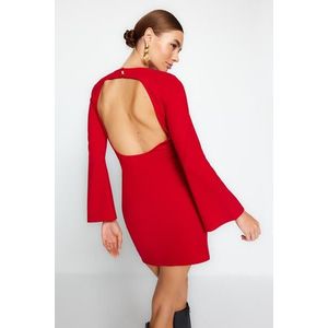 Trendyol Red Decollete Decollete Španělský rukáv Mini pletené šaty obraz