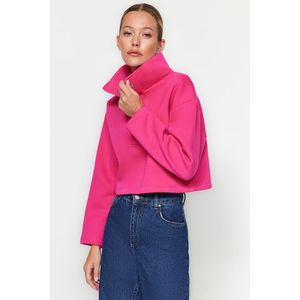 Trendyol Fuchsia Relaxed-Cut Crop Stand-Up Collar Snap Fastener, Fleece Inside Knitted Sweatshirt obraz