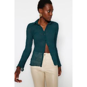 Trendyol Emerald Green Sheer Pleated Fitted Woven Shirt obraz