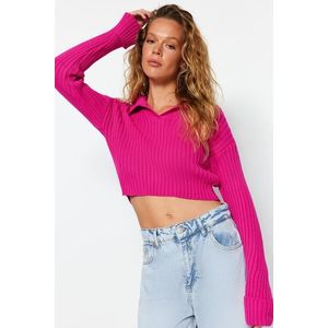 Trendyol Fuchsia Super Crop Polo Neck Knitwear Sweater obraz