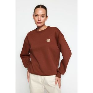 Trendyol Brown Animal Embroidered Regular/Normal Fit Fleece Inner Knitted Sweatshirt obraz