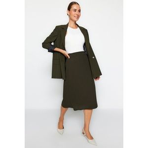 Trendyol Khaki Double Breasted Closed Crepe Midi Knitted Skirt obraz