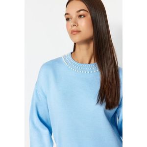 Trendyol ledově modrý perleťový detailní pletený svetr obraz