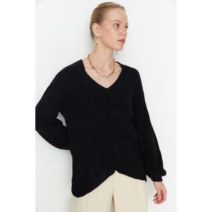 Trendyol černý detailní pletený svetr s výstřihem do V obraz