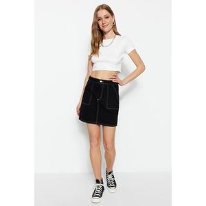 Trendyol Black High Waist Mini Denim Skirt with Contrast Stitching obraz