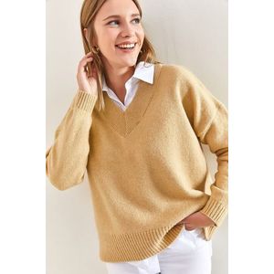 Bianco Lucci Dámský pletený svetr s výstřihem do V obraz