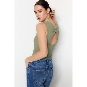 Trendyol Green With Low-Cut Back Fitted/Sticky Corduroy Flexible Knitted Body with Snap Snaps obraz