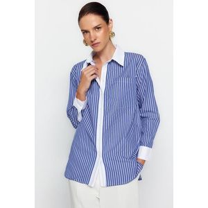 Trendyol Blue Striped Pocket Oversize / Wide Fit Woven Shirt obraz