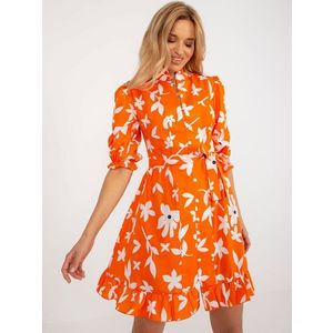 Oranžové šaty na zip s potiskem a páskem obraz