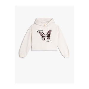 Koton Butterfly Printed Hooded Crop Sweatshirt Rayon obraz
