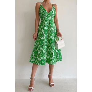 Madmext zelené vzorované midi šaty s nízkým výstřihem obraz