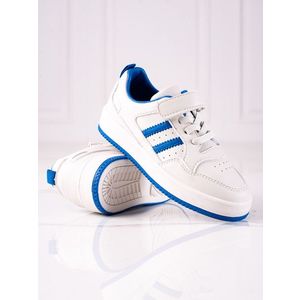 Shelvt children's sneakers made of eco leather white and blue obraz