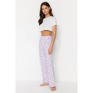 Trendyol fialové bavlněné pletené pyžamové kalhoty s hvězdným vzorem obraz