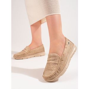 Suede women's loafers Shelvt gold obraz