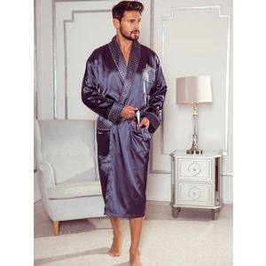 Men's bathrobe De Lafense 940 Satin M-4XL navy blue 042 obraz