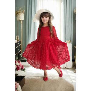 N8712 Dewberry Princess Model Girls Dress with Hat & Lace-RED obraz