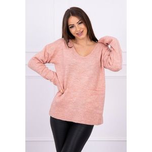 Sweater with decorative pockets powdered pink obraz