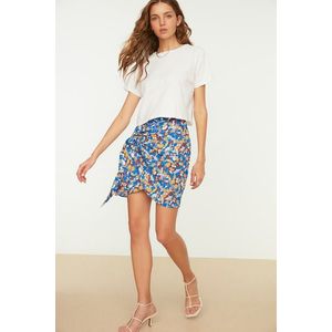 Trendyol Blue Mini Weave Tie Detailed Double Breasted Floral Print Skirt obraz