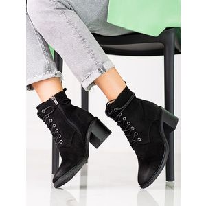 Black women's lace-up ankle boots Shelovet made of ecological suede obraz