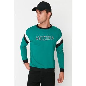 Trendyol Emerald Men's Relaxed Fit Crewneck Sweatshirt with Paneled Sleeves obraz
