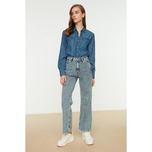 Trendyol světle modré džíny se 100% bavlnou s vysokým pasem a zapínáním na knoflíky obraz