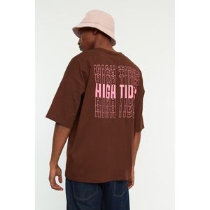 Trendyol Men's Oversize/Wide Cut Crew Neck Short Sleeve Text Printed 100% Cotton T-Shirt. obraz