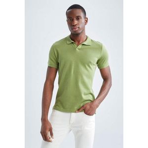 DEFACTO Slim Fit Polo Neck Základní pletené tričko s krátkým rukávem obraz
