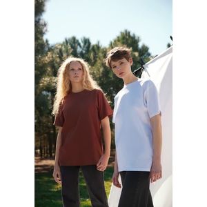 Trendyol Bílý Udržitelnější 100% Organická Bavlna Boyfriend Tričko s Kulatým Výstřihem obraz