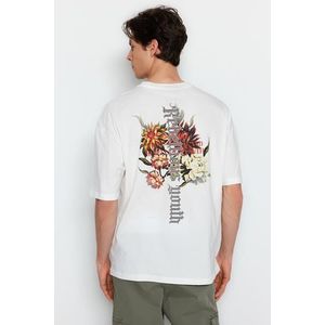 Pánské tričko Trendyol Ecru Oversize/široký střih s květinovým potiskem 100% bavlna obraz