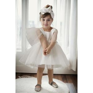 N2401 Dewberry Girls Satin Evening Dress-WHITE obraz