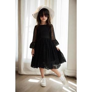 N8712 Dewberry Princess Model Girls Dress with Hat & Lace-BLACK obraz