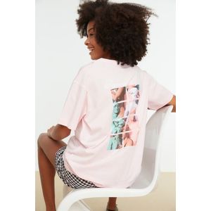 Trendyol Pink 100% Cotton Back Printed Boyfriend Fit Crew Neck Knitted T-Shirt obraz