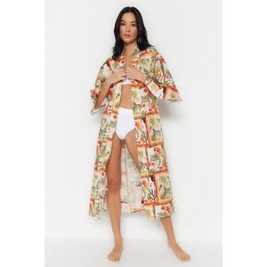 Trendyol Tropický Vzorovaný Maxi Tkaný Kimono & Kaftan s Páskem ze 100% Bavlny obraz