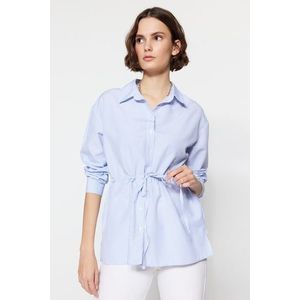 Trendyol Modrá Pruhovaná Košile s Kravatovým Detailingem obraz