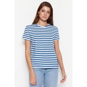 Trendyol Navy Blue Striped Basic Crew Neck Knitted T-Shirt obraz