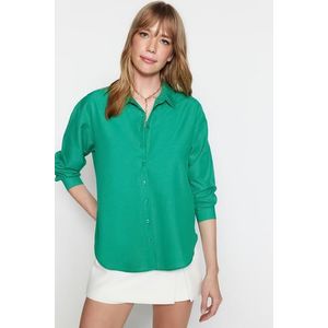 Trendyol zelená volná tkaná bavlněná košile obraz