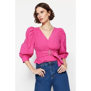Trendyol Fuchsia Belted Double Breasted Woven Blouse obraz