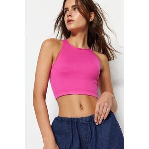 Trendyol Pink Seamless Fitted Barbell Neck Crop Stretch Knitted Blouse obraz
