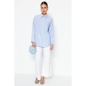 Trendyol Light Blue Wide Cuff Woven Cotton Striped Shirt obraz