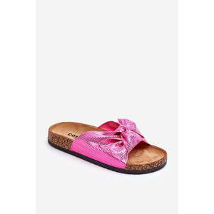 Dámské pantofle s lesklou mašlí Růžová Cristina obraz