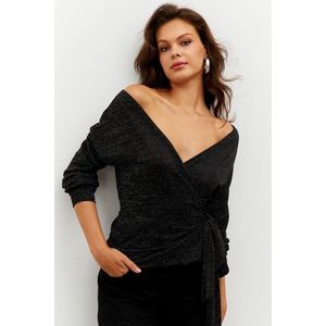 Cool & Sexy Women's Black Glittery Double Breasted Blouse obraz