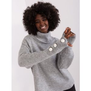 Šedý dámský svetr s knoflíky na rukávech obraz