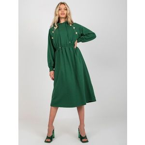 Tmavě zelené rozevláté mikinové šaty s kapucí obraz