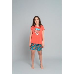Dívčí pyžamo Oceania, krátký rukáv, krátké nohavice - korál/potisk obraz