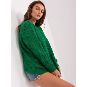 Zelený prolamovaný letní svetr s dlouhými rukávy obraz
