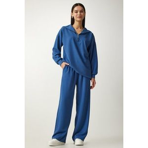 Happiness İstanbul Women's Indigo Blue Corded Knitted Blouse and Trousers Set obraz