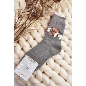 Teplé bavlněné ponožky s medvídkem, tmavě šedé obraz
