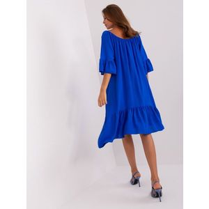 Kobaltově modré šaty s volánem a 3/4 rukávy obraz