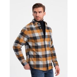 Ombre Men's plaid flannel shirt - yellow and black obraz