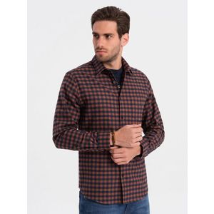 Ombre Men's checkered flannel shirt - navy blue and black obraz